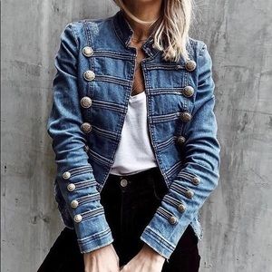 Free People Fitted Military Denim Jean Jacket